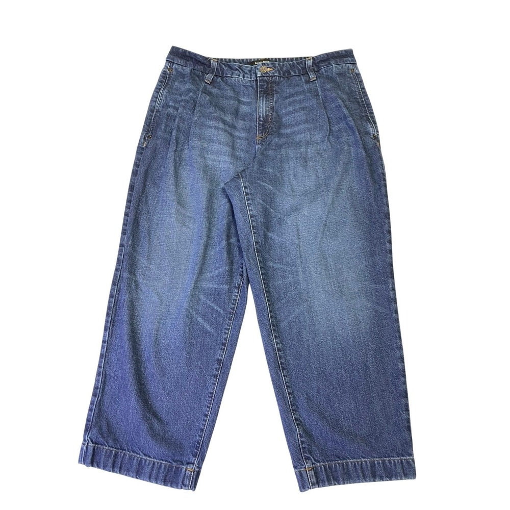 Banana Republic Mid-Rise Wide Straight Leg Pleated Denim Jeans 33/16 Casual